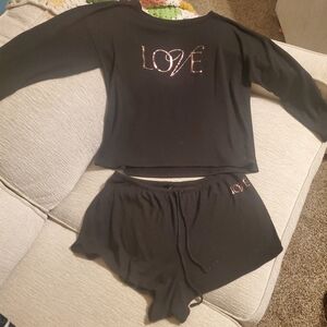 Victoria's Secret Black Love Print Pajama Set